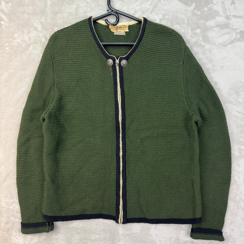 Vintage Almsach Boiled Wool Trachten Cardigan Sweater Womens 46-L Chain Folk